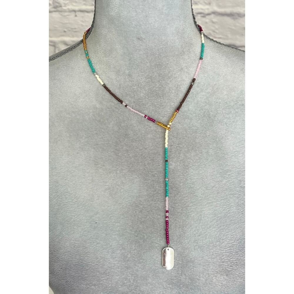 Handmade Vibrant Boho Seed Bead Bolo Lariat Drop Necklace - Picture 5 of 5